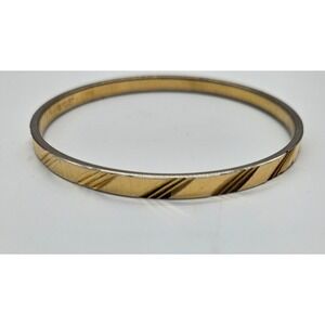 Vintage Monet Gold Tone Etched Diagonal Stripe Bangle Bracelet Signed